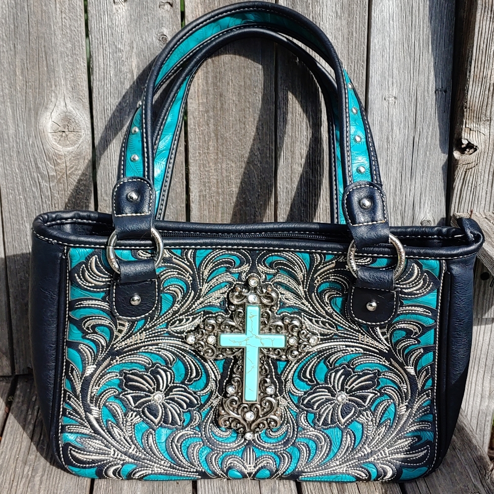 Montana West black & turquoise cross leather purse